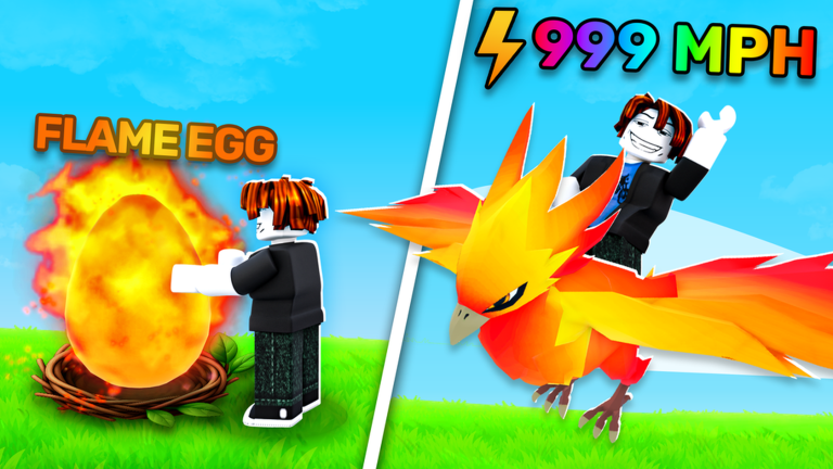 Official promotional illustration pairing a fiery egg with a flying pet
