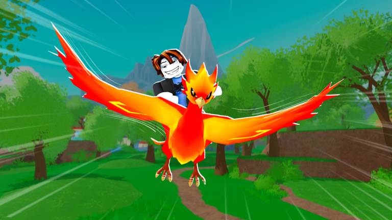 Official Ride A Pet promotional artwork of a player riding an orange flying bird
